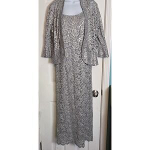 R&M Richards 14 Formal Tank Dress & Jacket Silver Sequins Sparkle Bride Mother